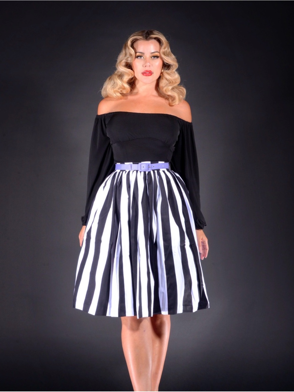 Pinup Couture Black & White Striped Full Skirt